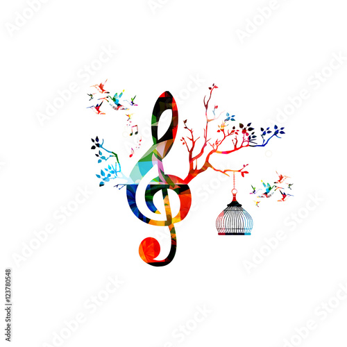 Creative music template vector illustration, colorful G-clef with music notes, music background. Musical design symbols for poster, brochure, banner, flyer, concert, music festival, music shop design