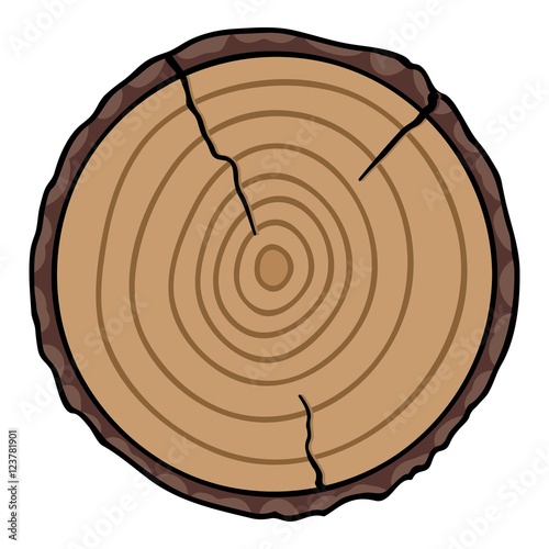 Cross section icon in cartoon style isolated on white background. Sawmill and timber symbol stock vector illustration.