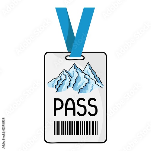 Ski pass icon in cartoon style isolated on white background. Ski resort symbol stock vector illustration.