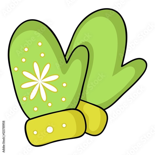 Mittens icon in cartoon style isolated on white background. Ski resort symbol stock vector illustration.