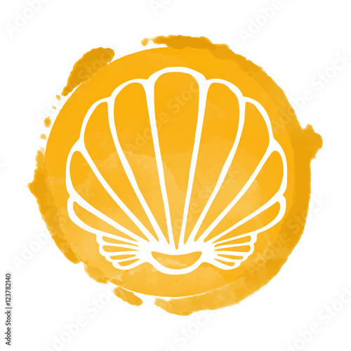 Watercolor circle and sea shell
