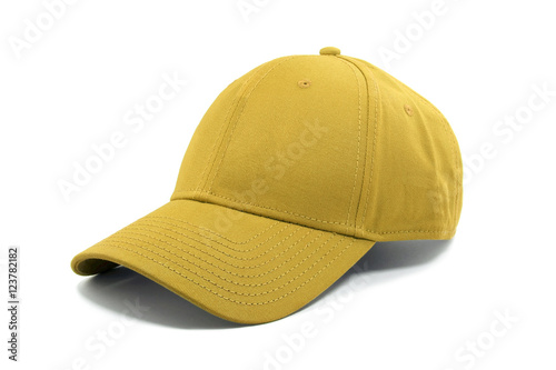 Closeup of the fashion yellow cap isolated on white background.