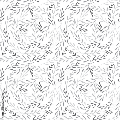 Cute hand drawn Leaves ornament. Monochrome Vector seamless pattern.