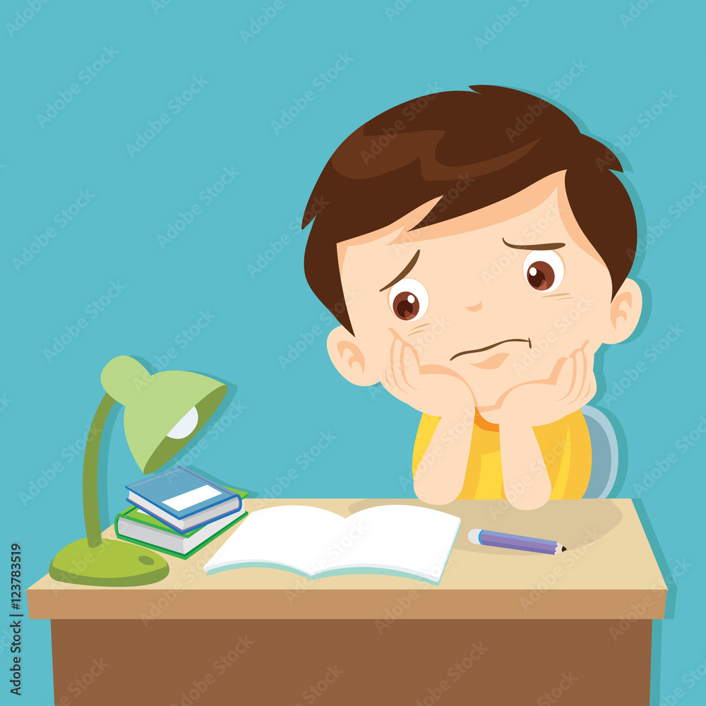 little cute boy bored homework little cute boy bored homework