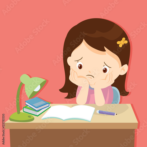 little cute girl bored homework