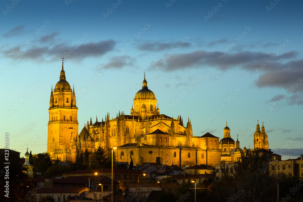 Dusk view of  Cathedral of Salamanca