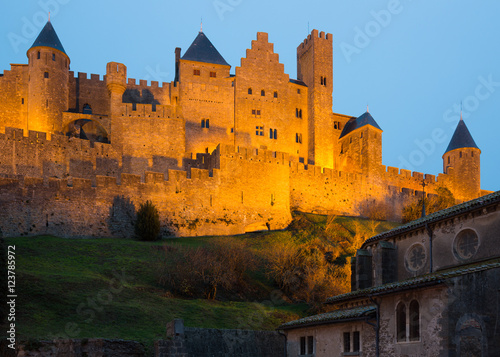 Medieval Castle in sunset time. Carcassonne