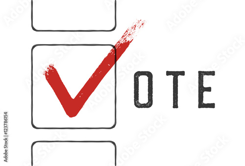 Grunge red checkmarks in checkbox. Vote concept illustration
