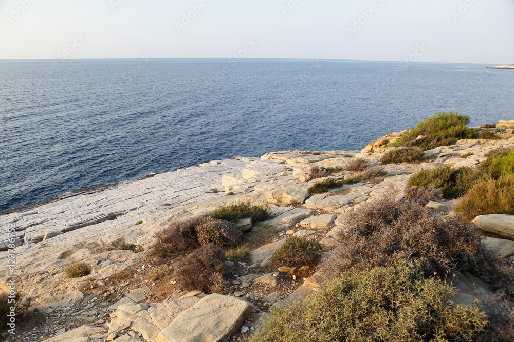 Landscape with water and rocks in Thassos island, Greece, next to the natural pool called Giola