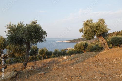 Landscape with water and rocks in Thassos island, Greece, next to the natural pool called Giola