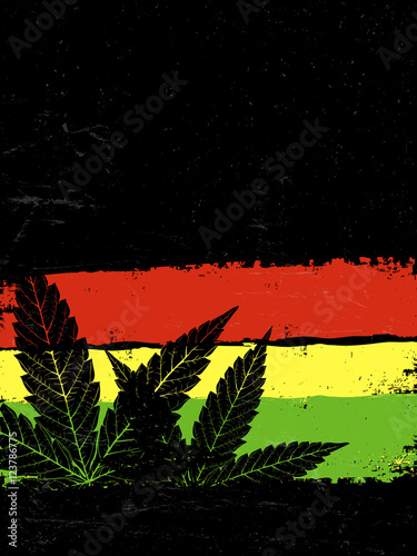 Marijuana silhouette. Rastafarian flag grunge background. With s