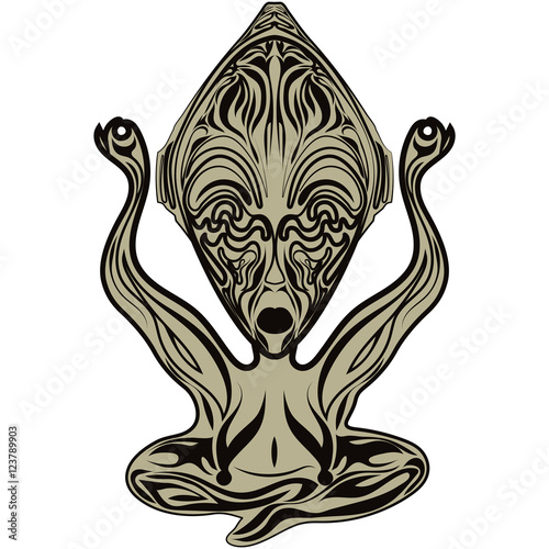 Mask with a body of meditating woman come alive