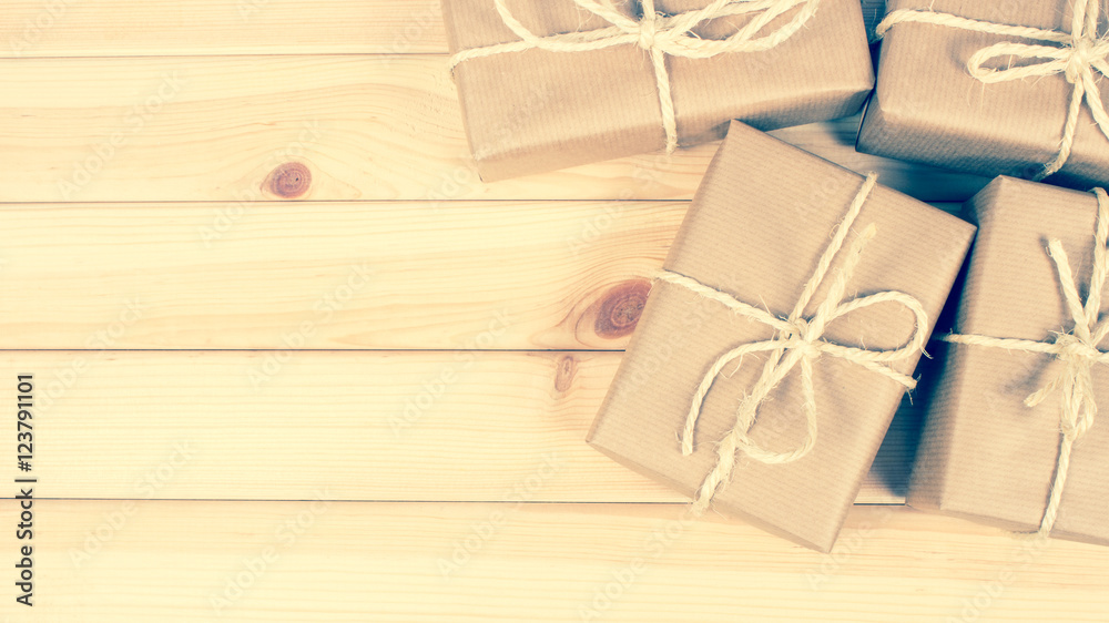 Rustic parcels gift box with kraft paper. Rustic parcels gift box with kraft paper.