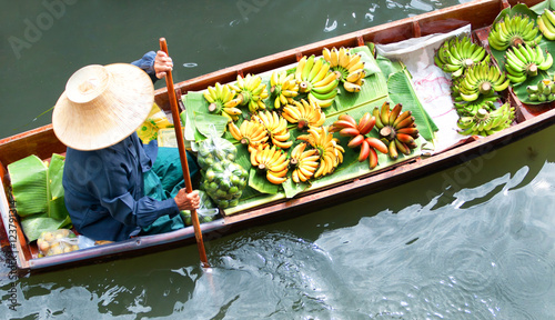 Canvas Print Floating market,Woodenboats,thailand