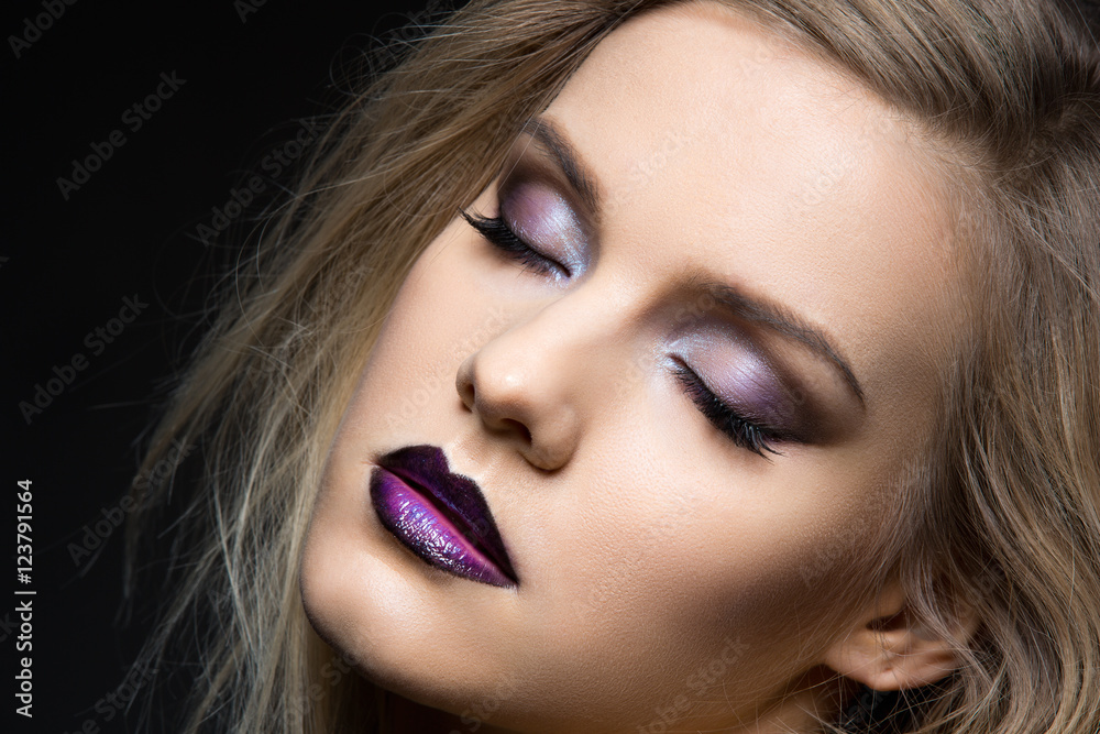 Beautiful girl with dark purple lips Beautiful girl with dark purple lips