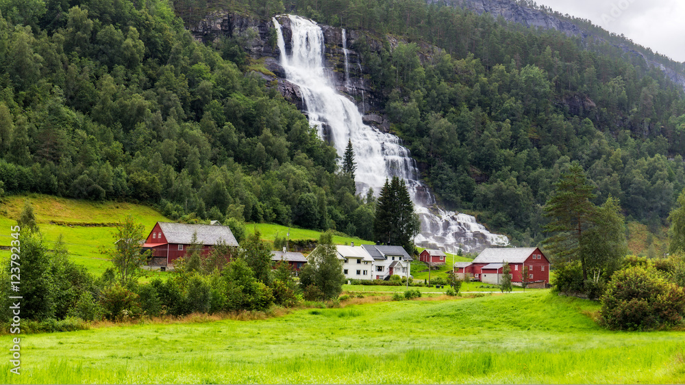 Tvindefossen waterfall in Voss, Norway