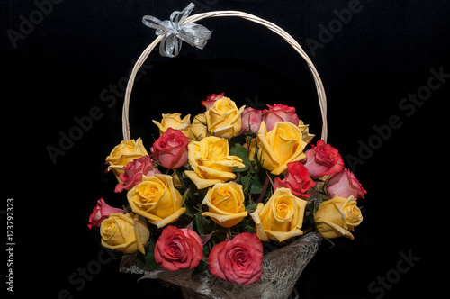 Yellow red roses basket