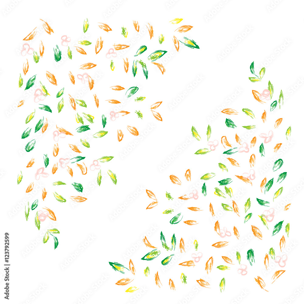 Autumn hand drawn vector background. Colorful leaves clip art, isolated on white. Bright design element for postcard, greeting card, banner or print advertising