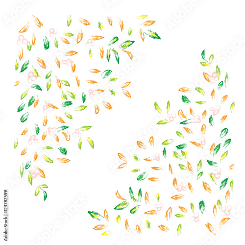 Autumn hand drawn vector background. Colorful leaves clip art, isolated on white. Bright design element for postcard, greeting card, banner or print advertising