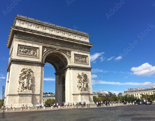 PARIS, FRANCE - AUGUST 28, 2016 : street view of the Triumphal Arch at the top of the Champs Elysees street © Photographer