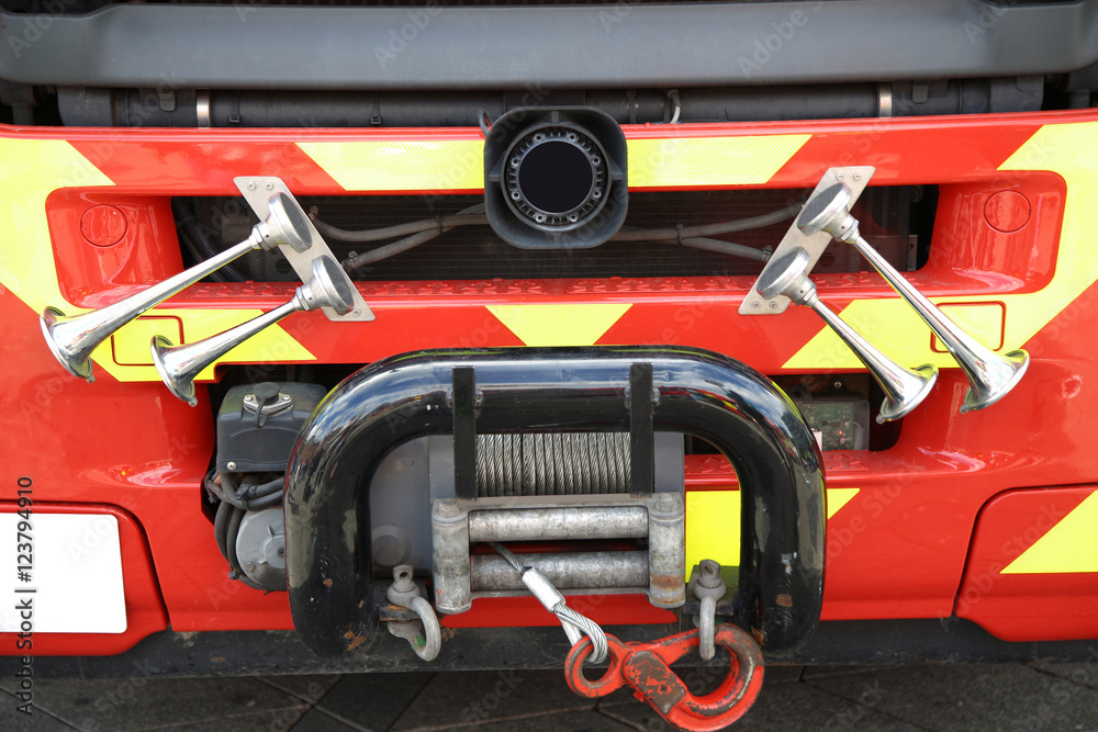 Fototapeta premium Details of Bugle in close up of - Fire truck
