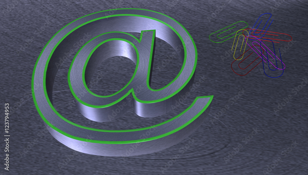 Obraz premium 3D Illustration.at email sign brushed metal with green edge