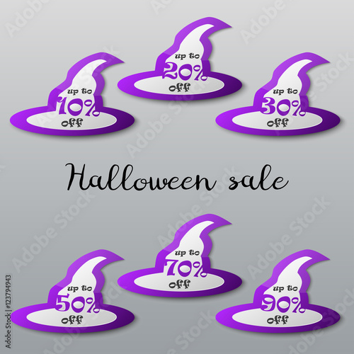 Halloween sale tags set. Halloween witch hat