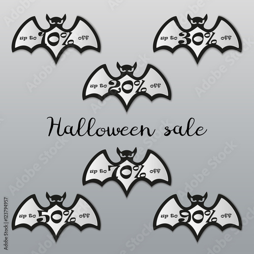 Halloween sale tags set. Halloween bat