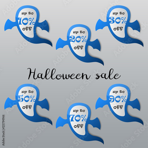 Halloween sale tags set. Halloween ghost