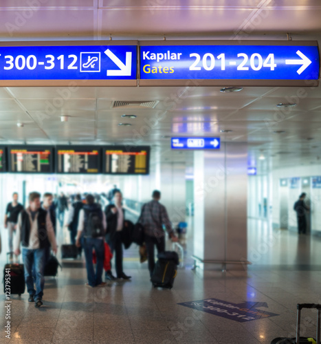 Photography City life, blurred people walking on the airport