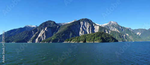 Sailing through Chilean Fjords: Aysen fjord and Puerto Chacabuco surrounding area, Patagonia, Chile, South America.