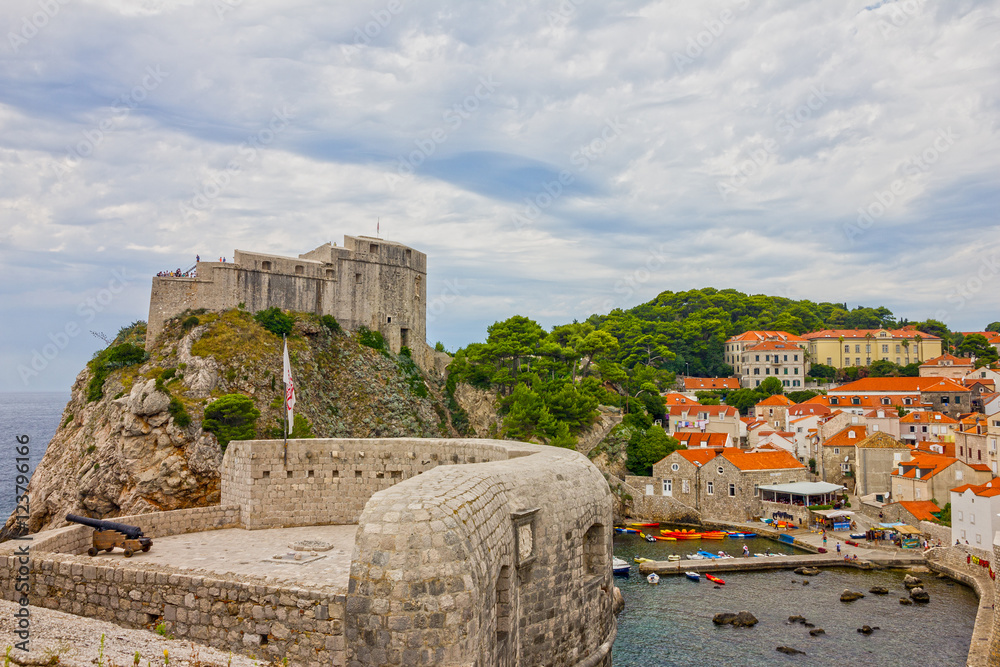 Dubrovnik fortress and olp port sea view, Croatia