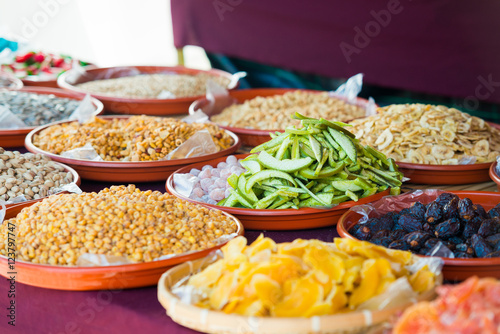 Dried fruits assortment at market in celebration of Almossassa, photo