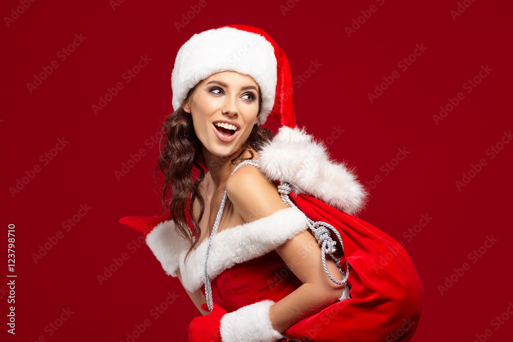 young sexy new year woman or girl with long brunette hair and pr young sexy new year woman or girl with long brunette hair and pr
