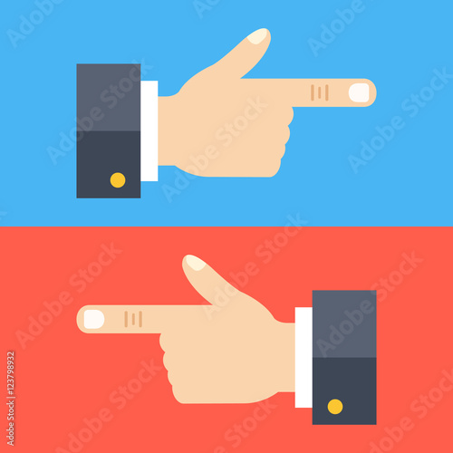 Hand with pointing finger set. Two hands showing left and right. Flat design concepts. Vector illustration