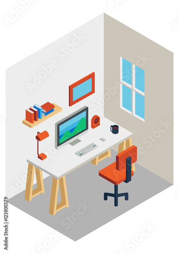 workspace computer desk isometric design