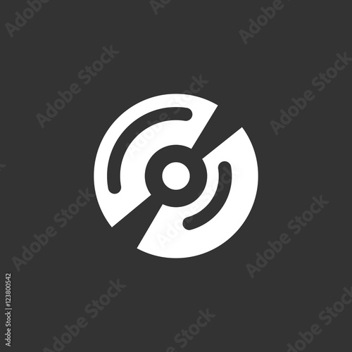 Disk logo. Vector icon on black background