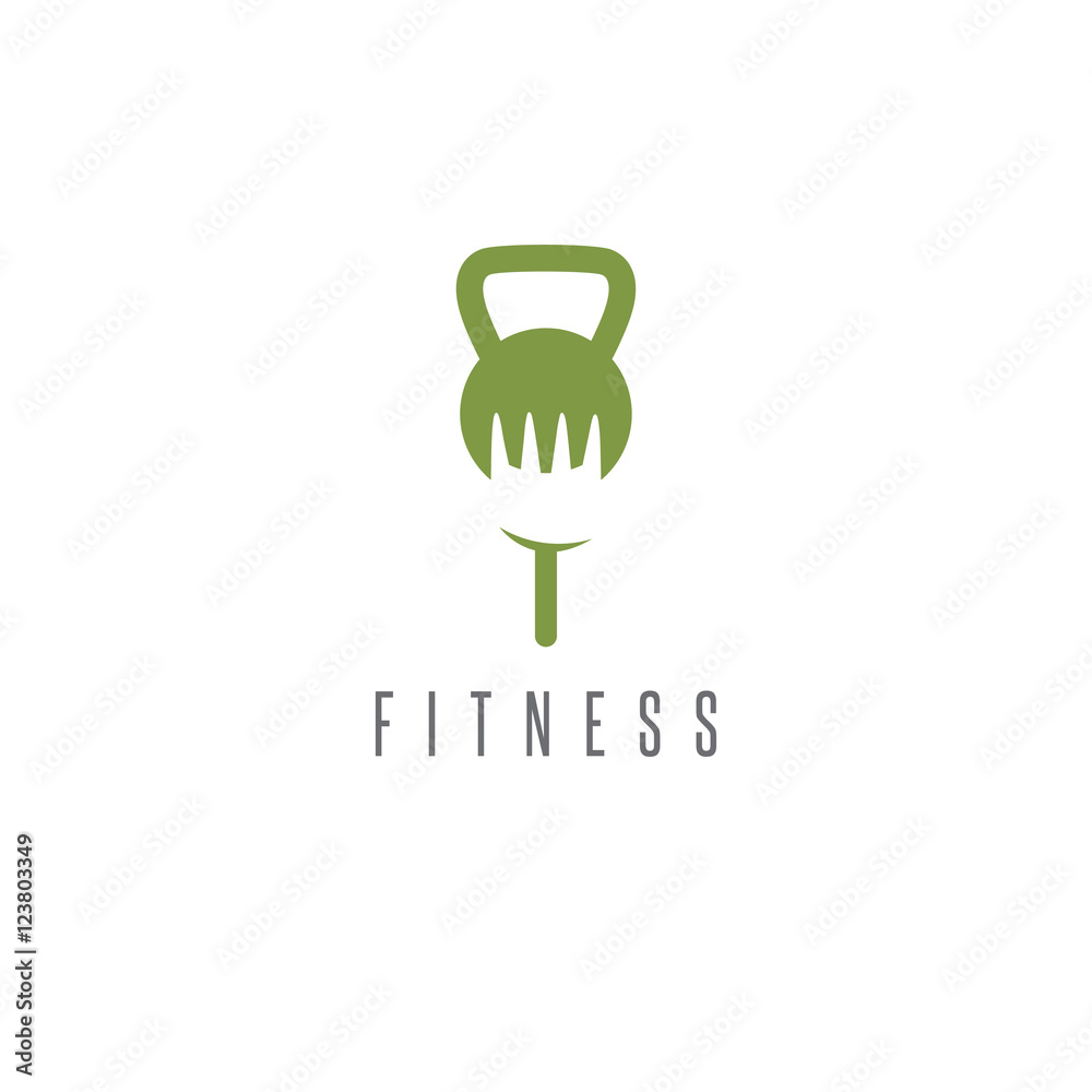 kettlebell and fork healthy food vector design template kettlebell and fork healthy food vector design template