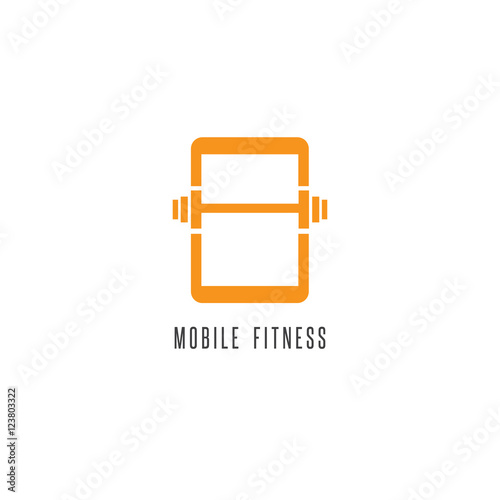 mobile fitness abstract illustration with phone and barbell