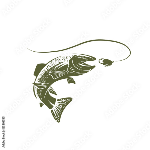 trout fish and lure vector design template