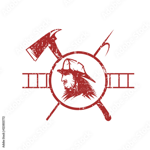 grunge emblem of fire department with fireman