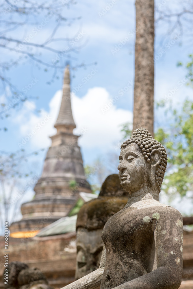 Fototapeta premium Buddha statue long history thai temple, travel in Thailand, Wat
