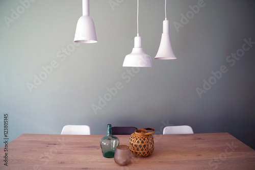 Scandinavian design dining table and lights