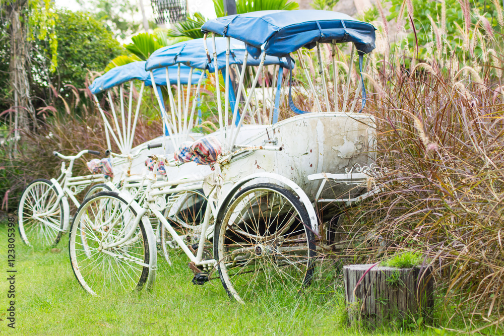 old white Thai cycle rickshaw three