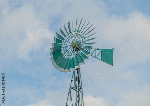 wind turbines farm with bluesky background