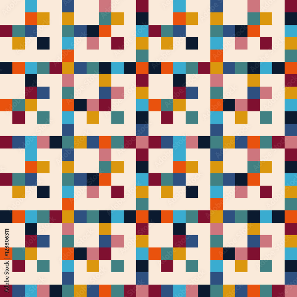 Fototapeta premium Pixel art, abstract seamless geometric pattern