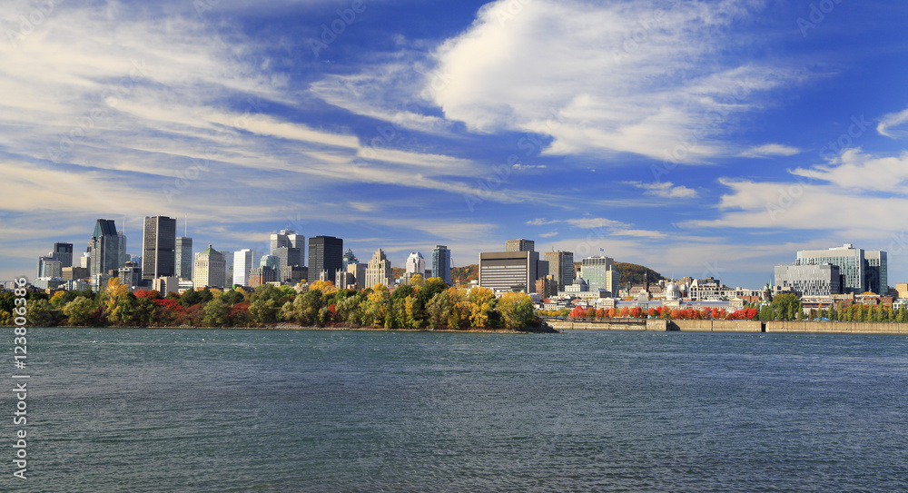 Montreal skyline and St Lawrence River in autumn, Quebec, Canada