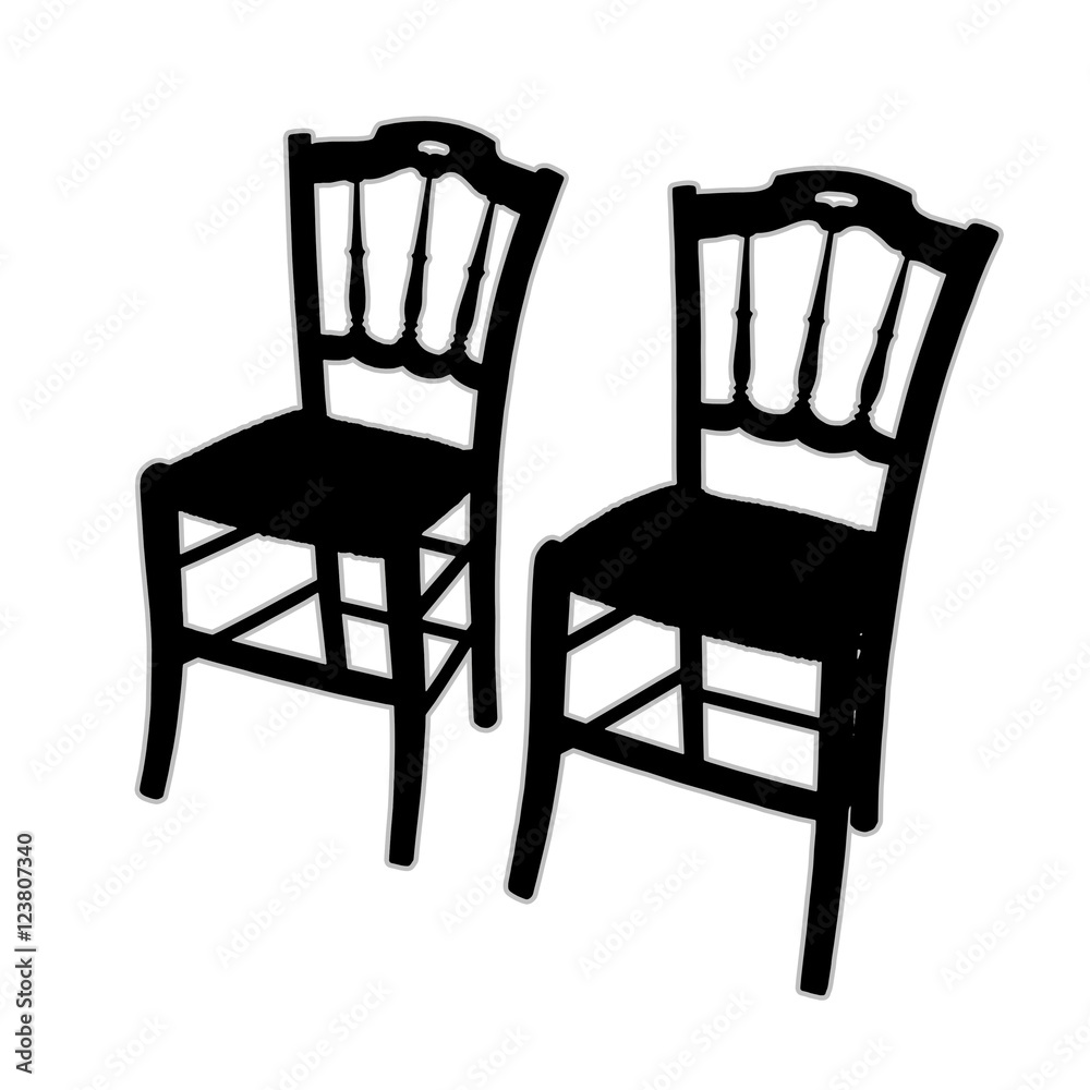 Typical italian wooden straw chairs with turned parts - black and white concept