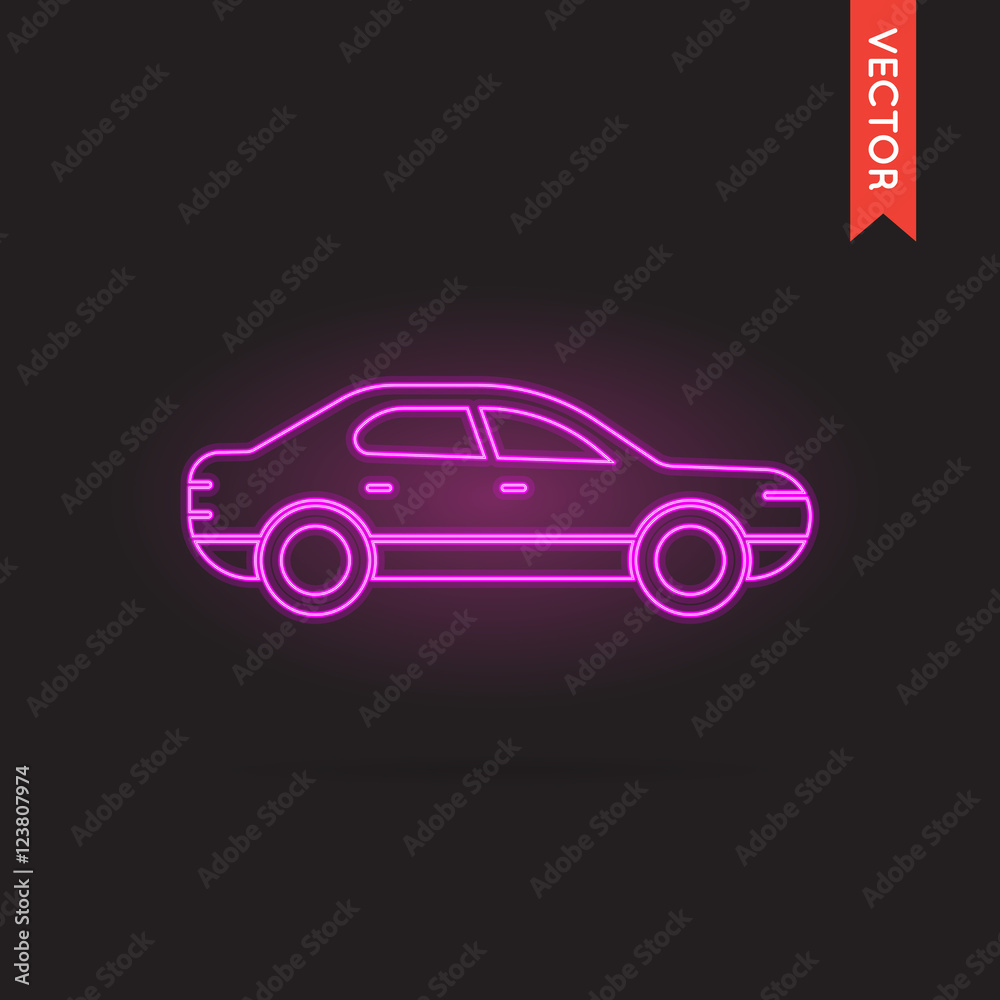 Neon Car Icon, Car Icon Vector, Car Icon Object, Car Icon Image,