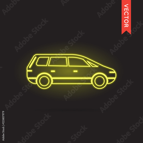 Neon Car Icon  Car Icon Vector  Car Icon Object  Car Icon Image 